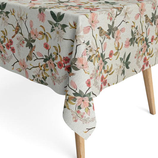 Jacquard Tischdecke beschichtete Baumwolle DP546 Magnolienblüten Vögel eckig rund oval