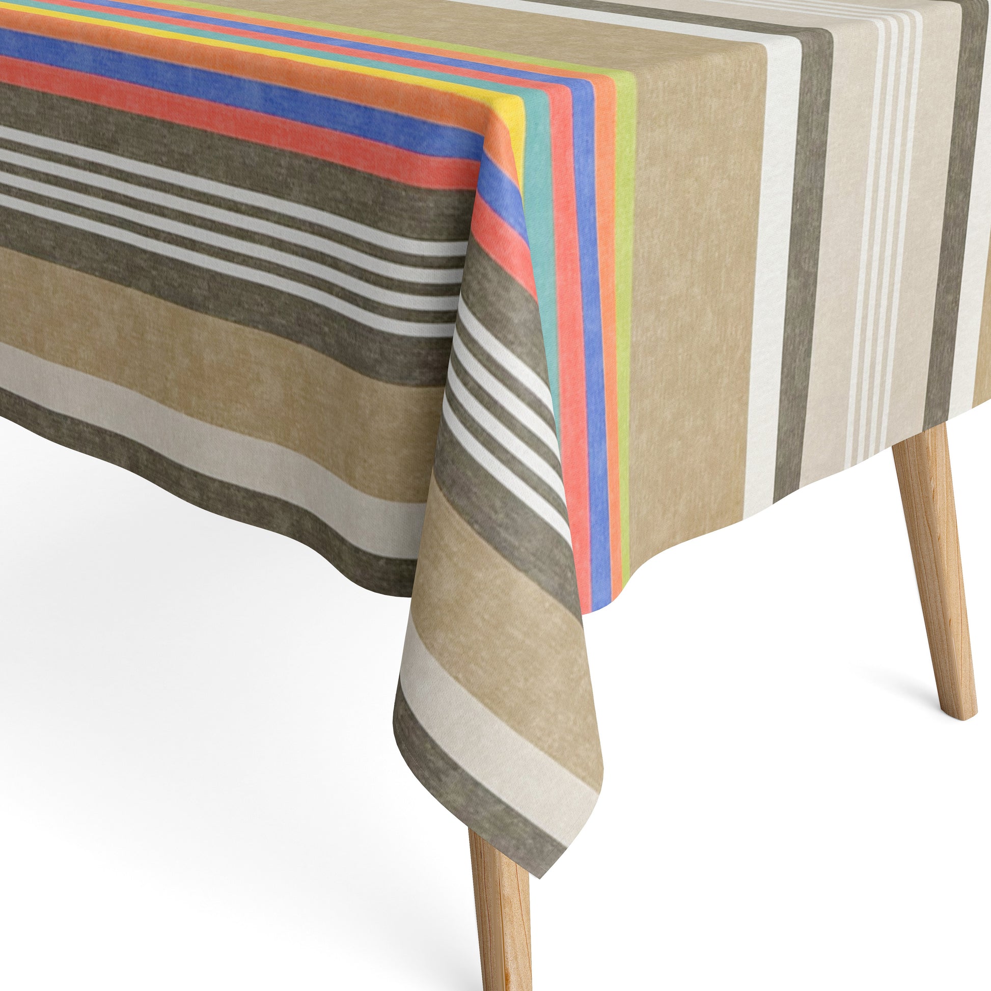 Baumwoll Tischdecke bunte Streifen auf beige