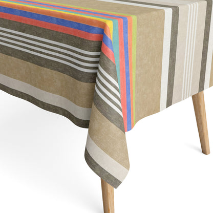 Baumwoll Tischdecke bunte Streifen auf beige