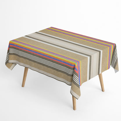 Baumwoll Tischdecke bunte Streifen auf beige