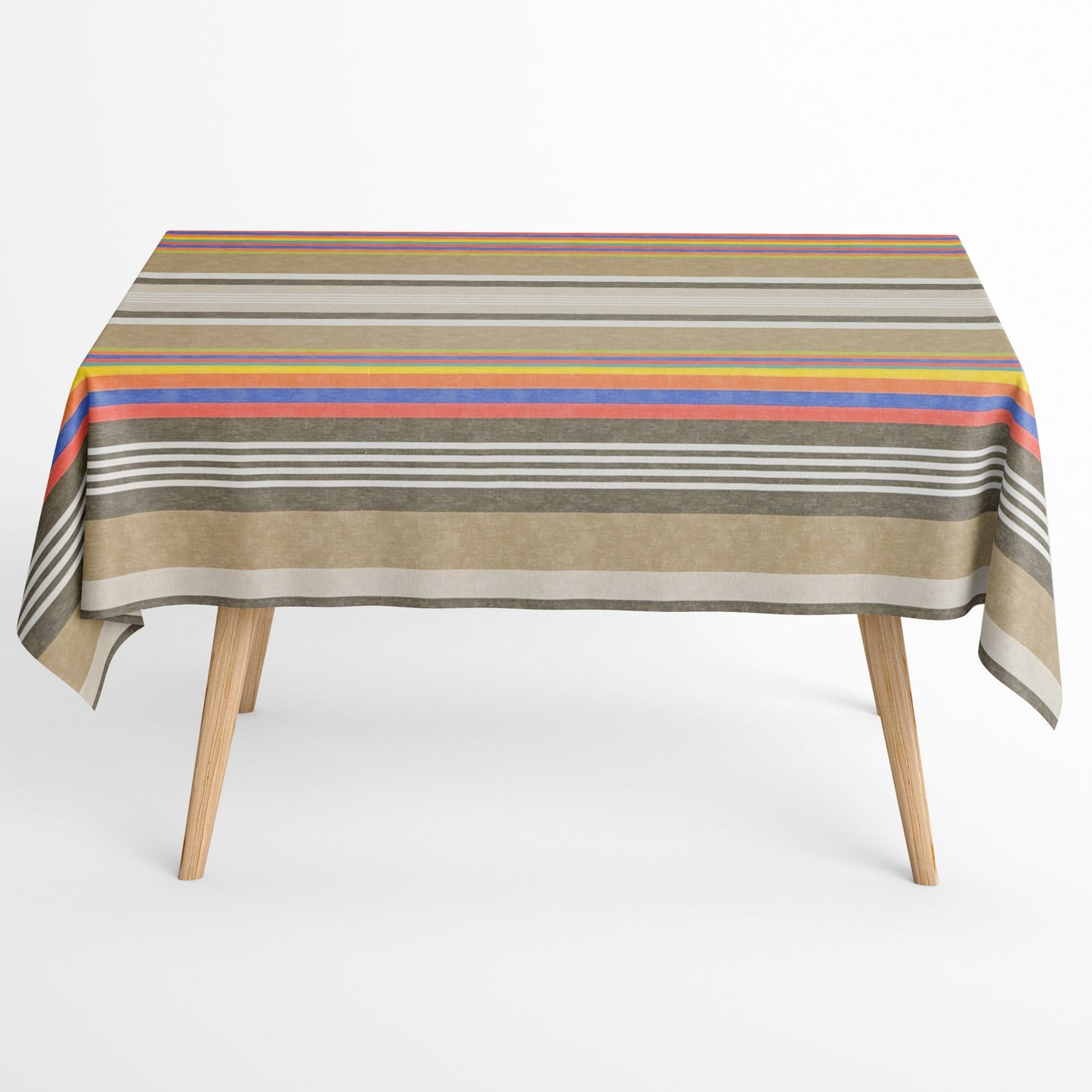 Baumwoll Tischdecke bunte Streifen auf beige