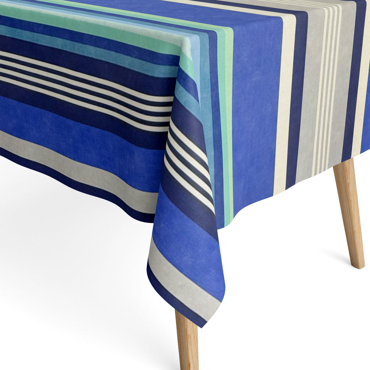 Jacquard Tischdecke beschichtete Baumwolle DP RAYA4 Azurblau Streifen –