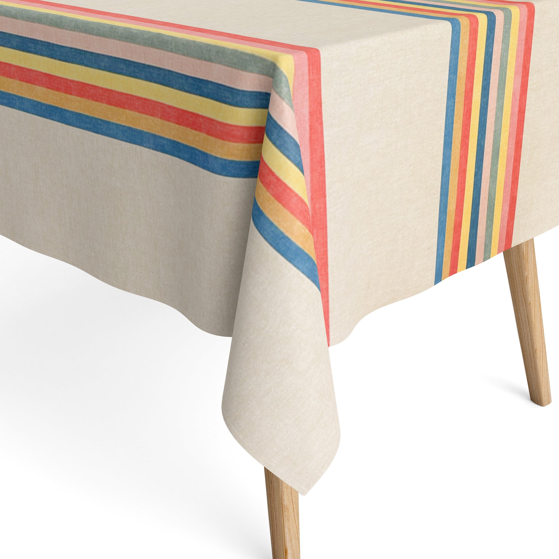 Baumwoll Tischdecke bunte Streifen auf beige