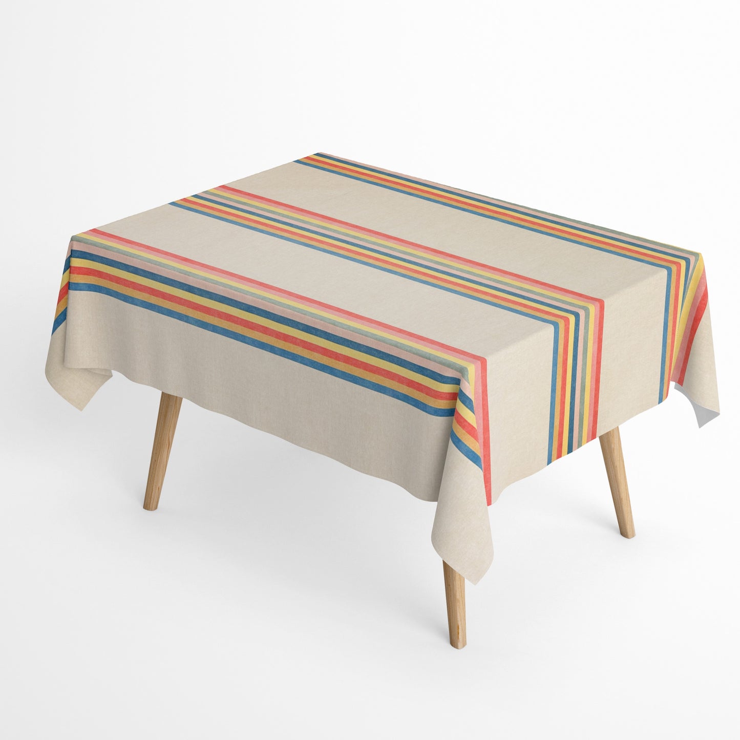 Baumwoll Tischdecke bunte Streifen auf beige