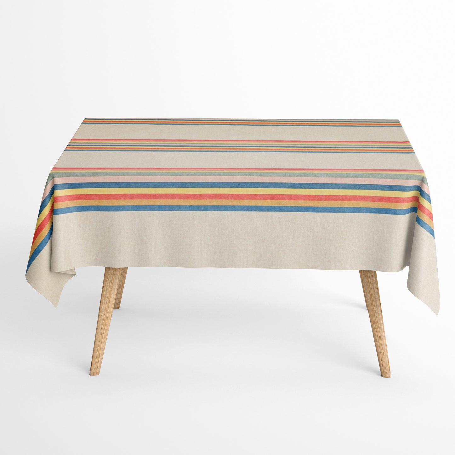 Baumwoll Tischdecke bunte Streifen auf beige