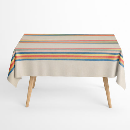 Baumwoll Tischdecke bunte Streifen auf beige