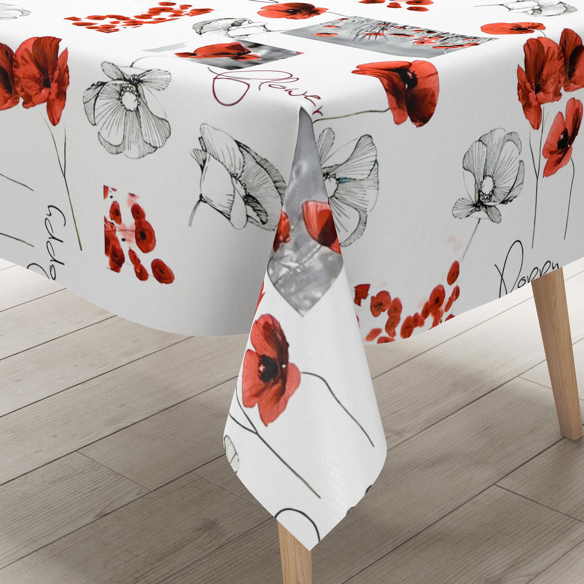 Wachstuch Tischdecke DR40 weiss Mohn POPPY Blüten eckig rund oval Mete –