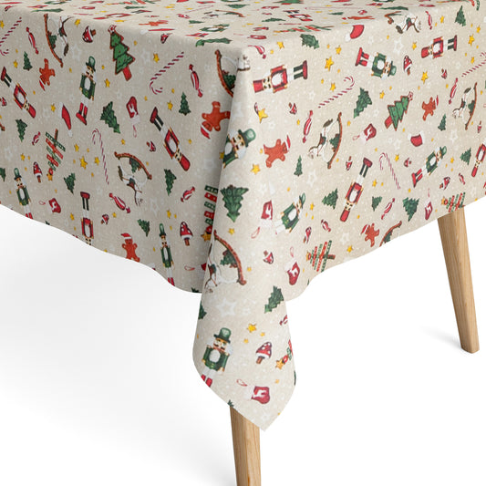 Tischdecke beschichtete Baumwolle Weihanchten beige Nussknacker