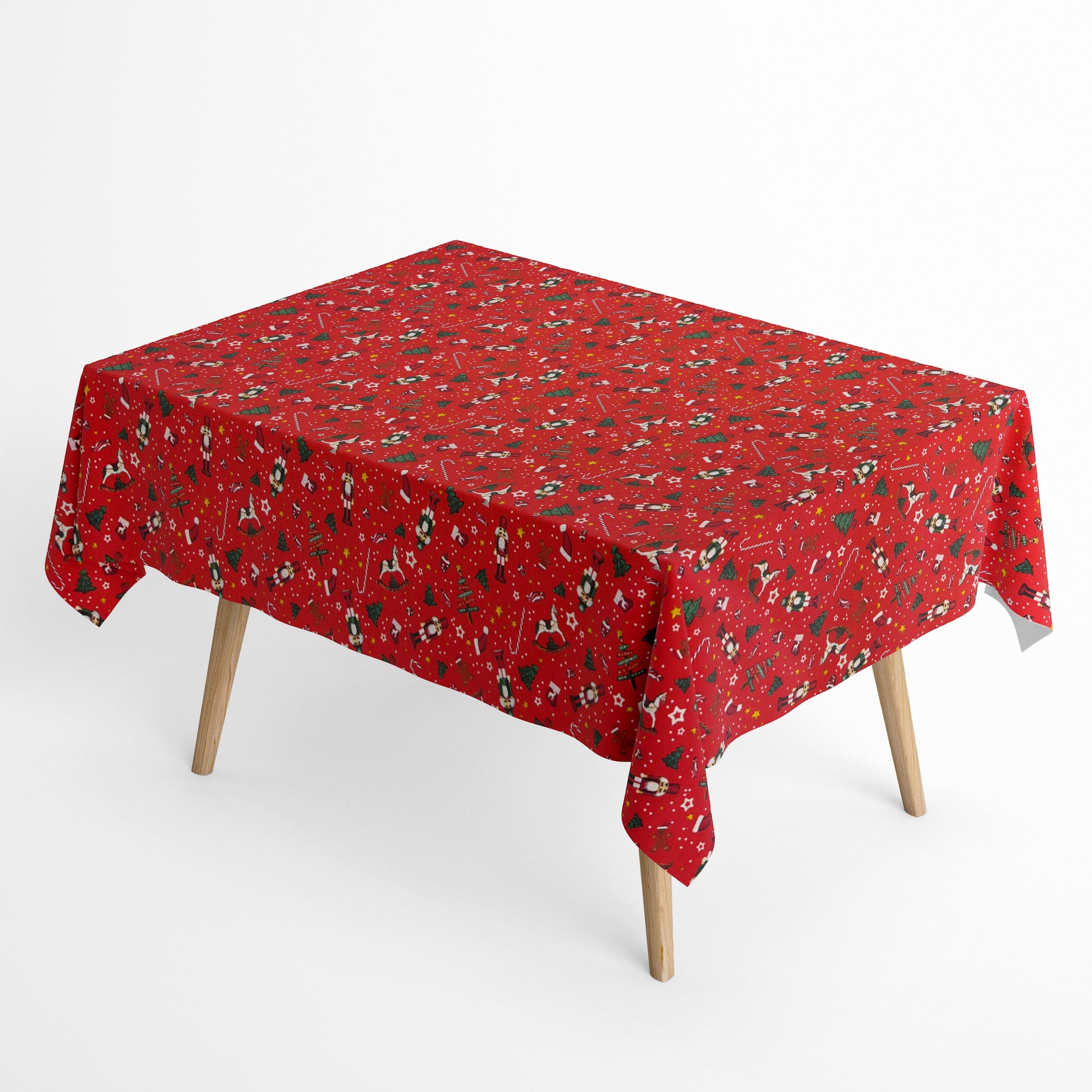 beschichtete Baumwolle Tischdecke Nussknacker Erzgebirge rot