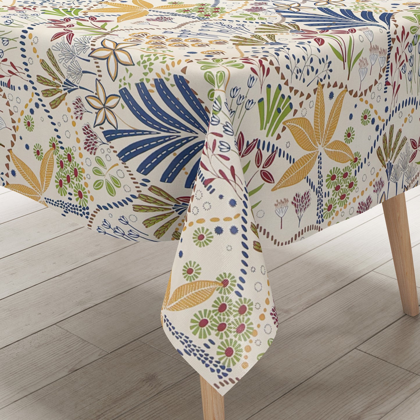 Wachstuch Tischdecke Bunte Blumenvielfalt im modernen Patchwork-Stil
