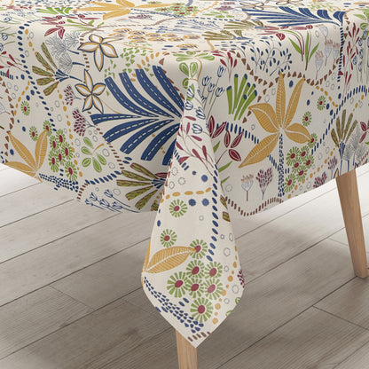 Wachstuch Tischdecke Bunte Blumenvielfalt im modernen Patchwork-Stil
