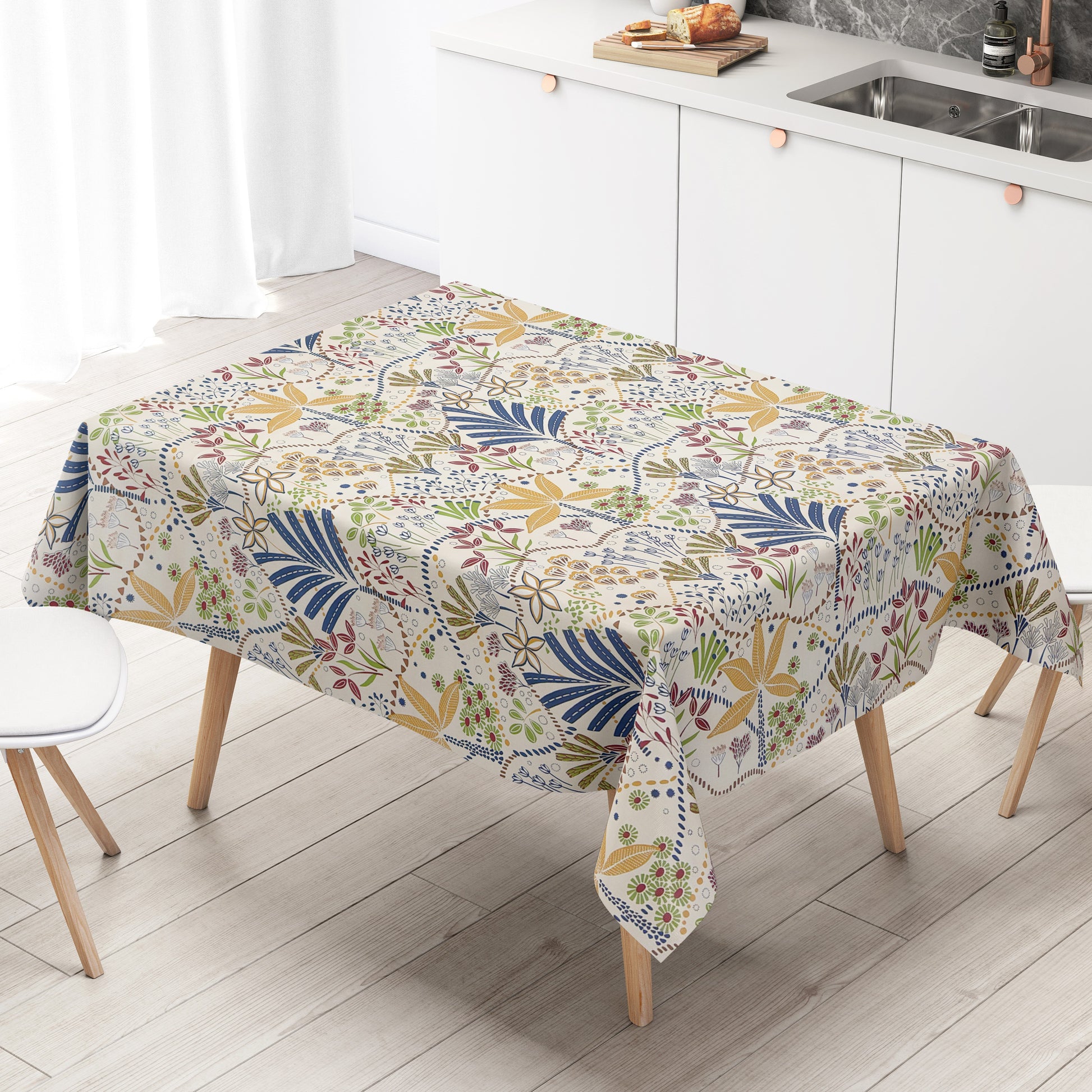 Wachstuch Tischdecke Bunte Blumenvielfalt im modernen Patchwork-Stil