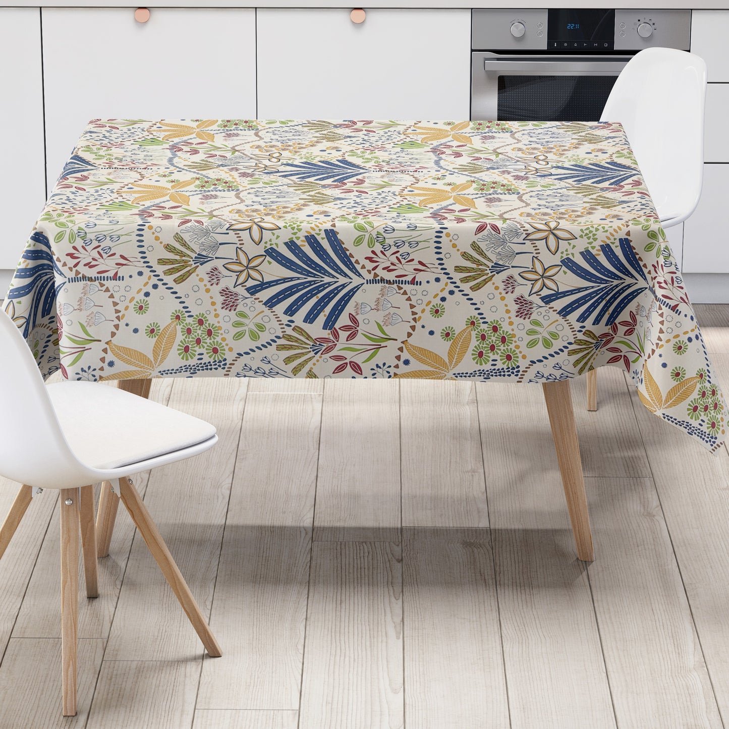 Wachstuch Tischdecke Bunte Blumenvielfalt im modernen Patchwork-Stil