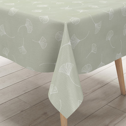 Wachstuch Tischdecke it Ginkgoblättern auf mintgrün