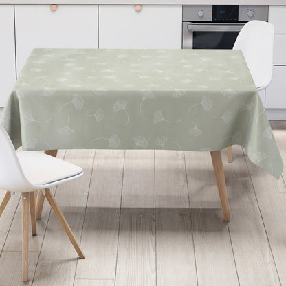Wachstuch Tischdecke it Ginkgoblättern auf mintgrün
