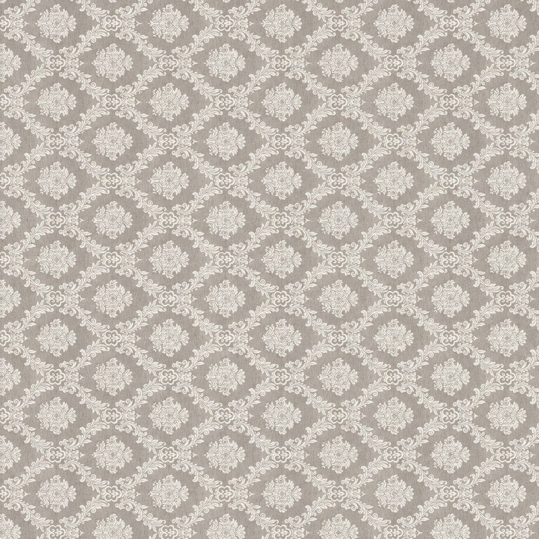 Rechteckige Tischdecke in Taupe aus beschichteter Baumwolle mit elegantem Jacquard-Damastmuster.