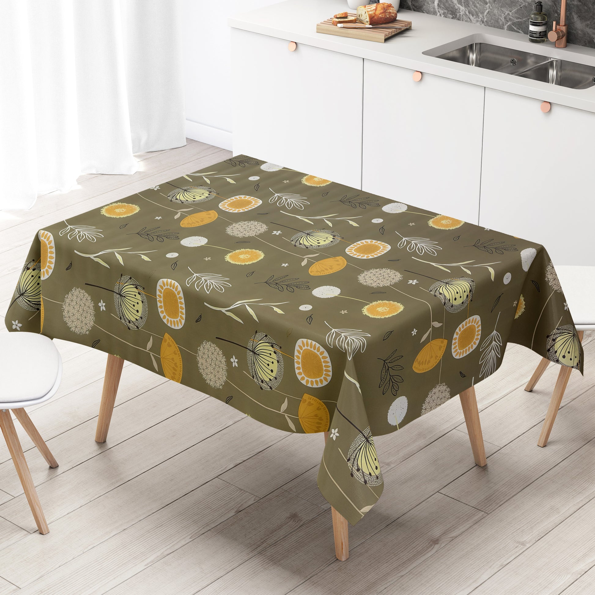 Wachstuch Tischdecke Gräser auf verdegrün