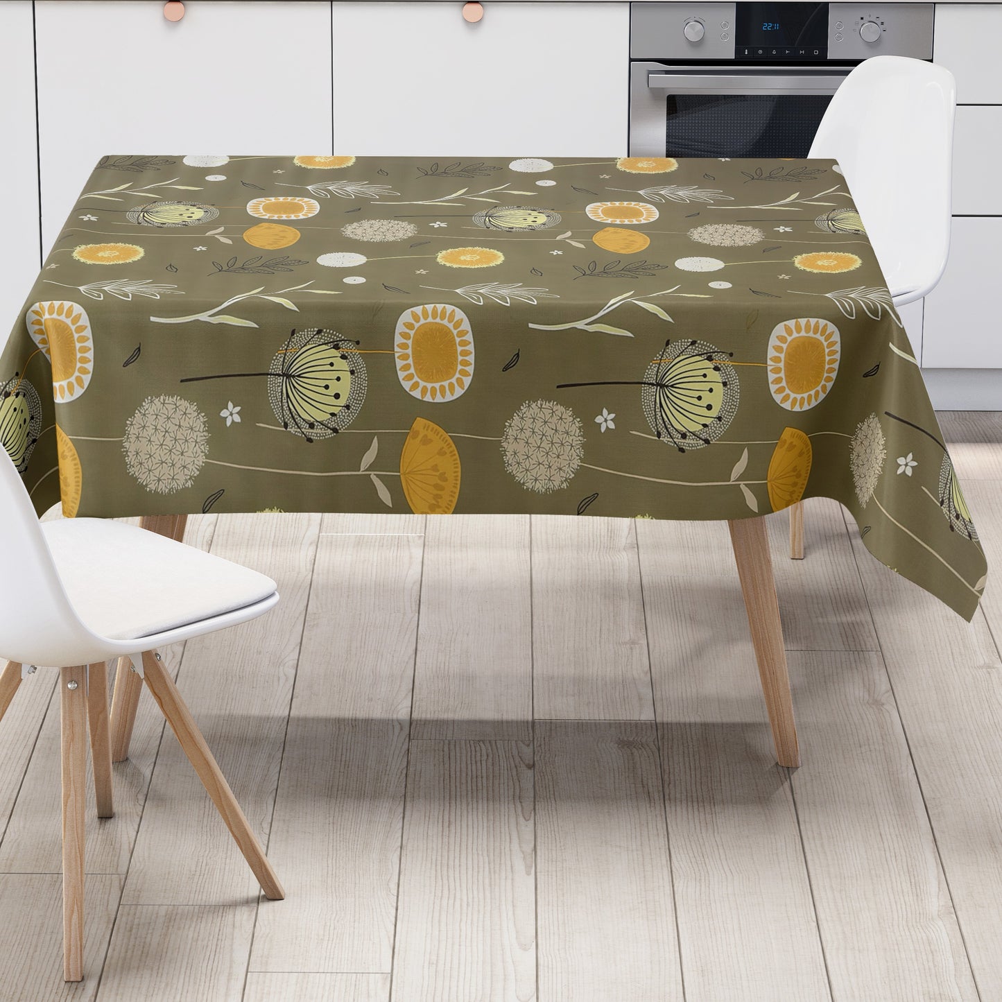 Wachstuch Tischdecke Gräser auf verdegrün