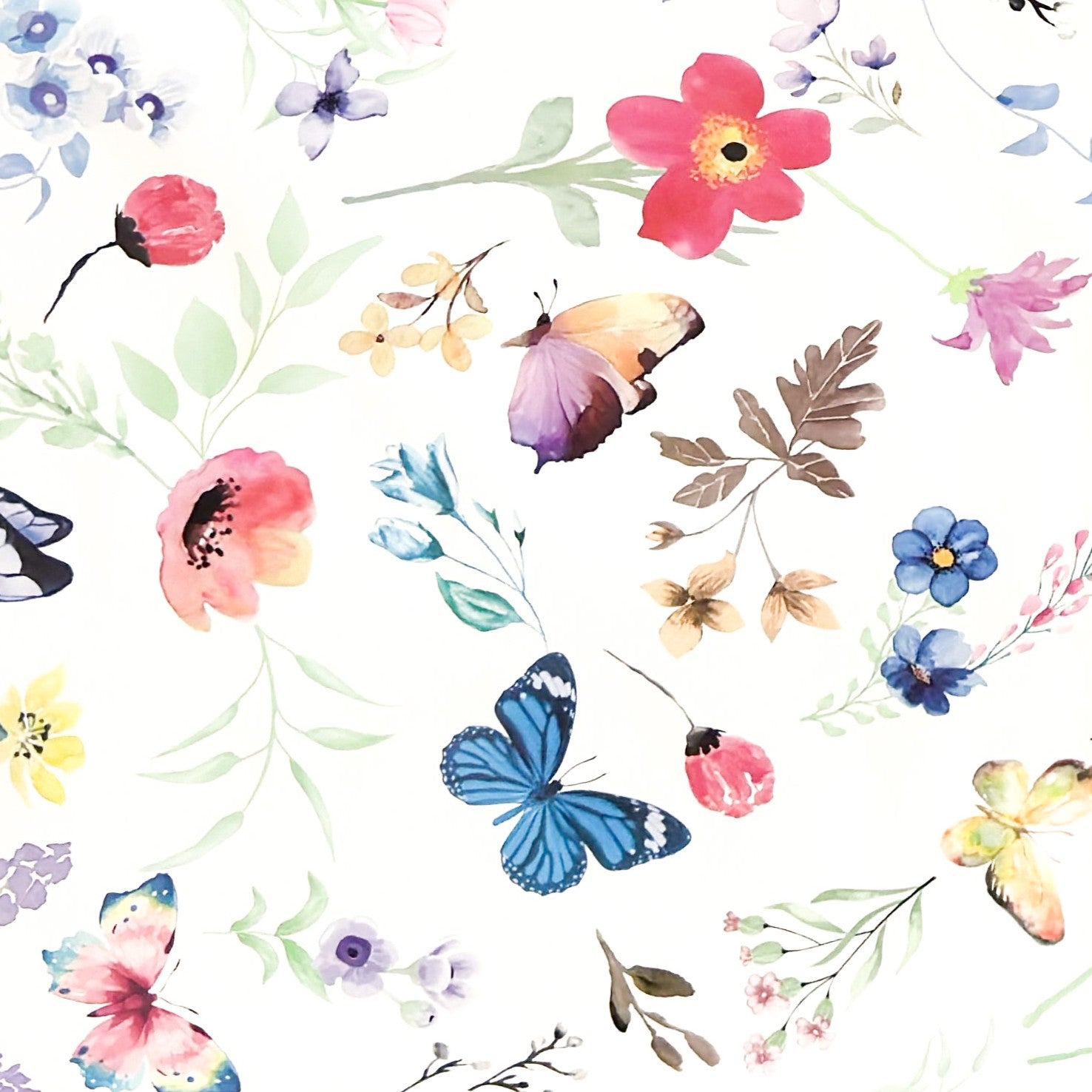 Wachstuch Tischdecke pastellfarbene Blumen und Schmetterlinge