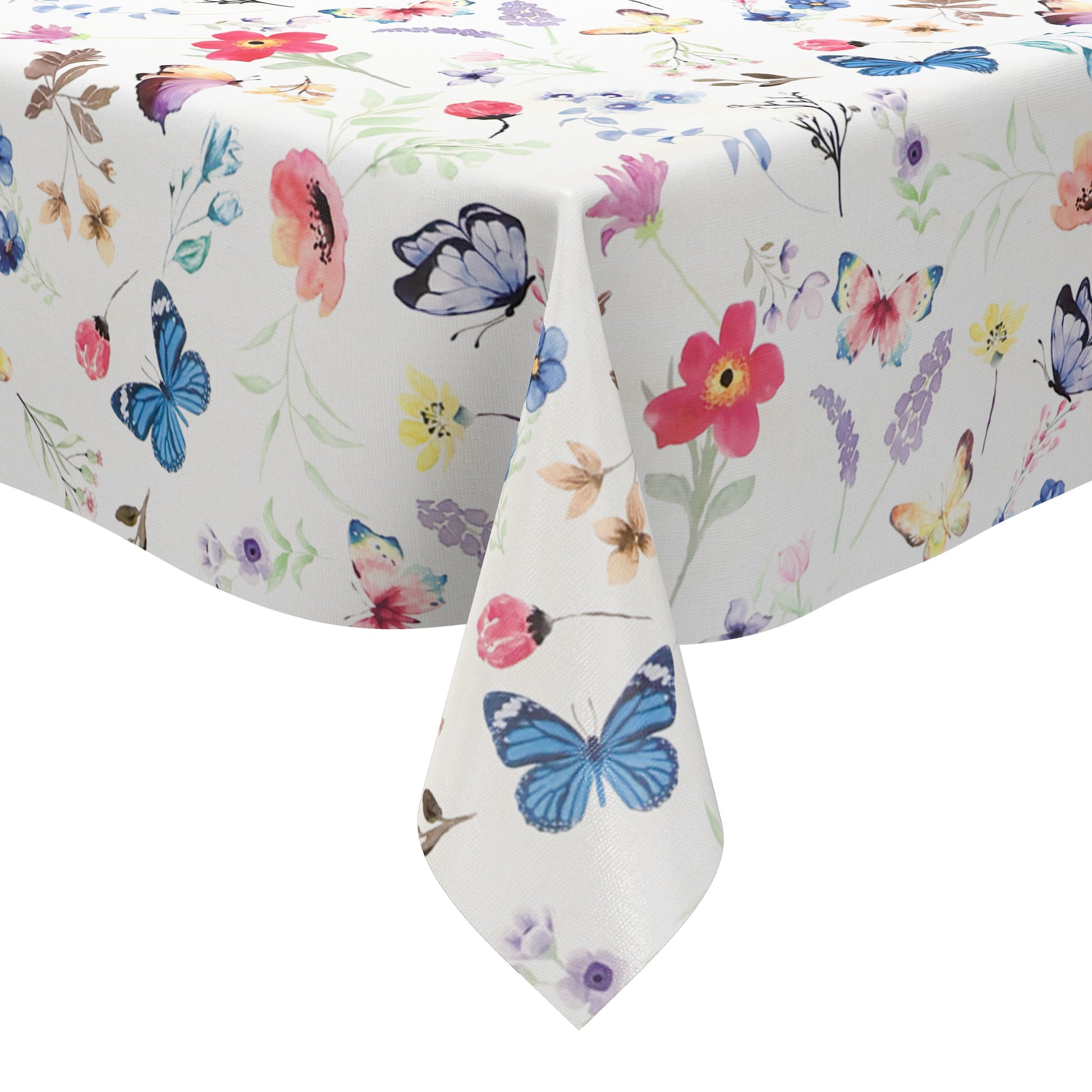 Wachstuch Tischdecke pastellfarbene Blumen und Schmetterlinge