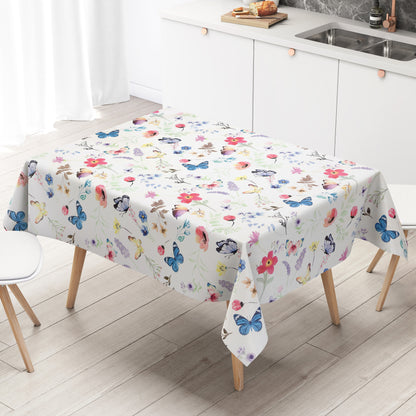 Wachstuch Tischdecke pastellfarbene Blumen und Schmetterlinge