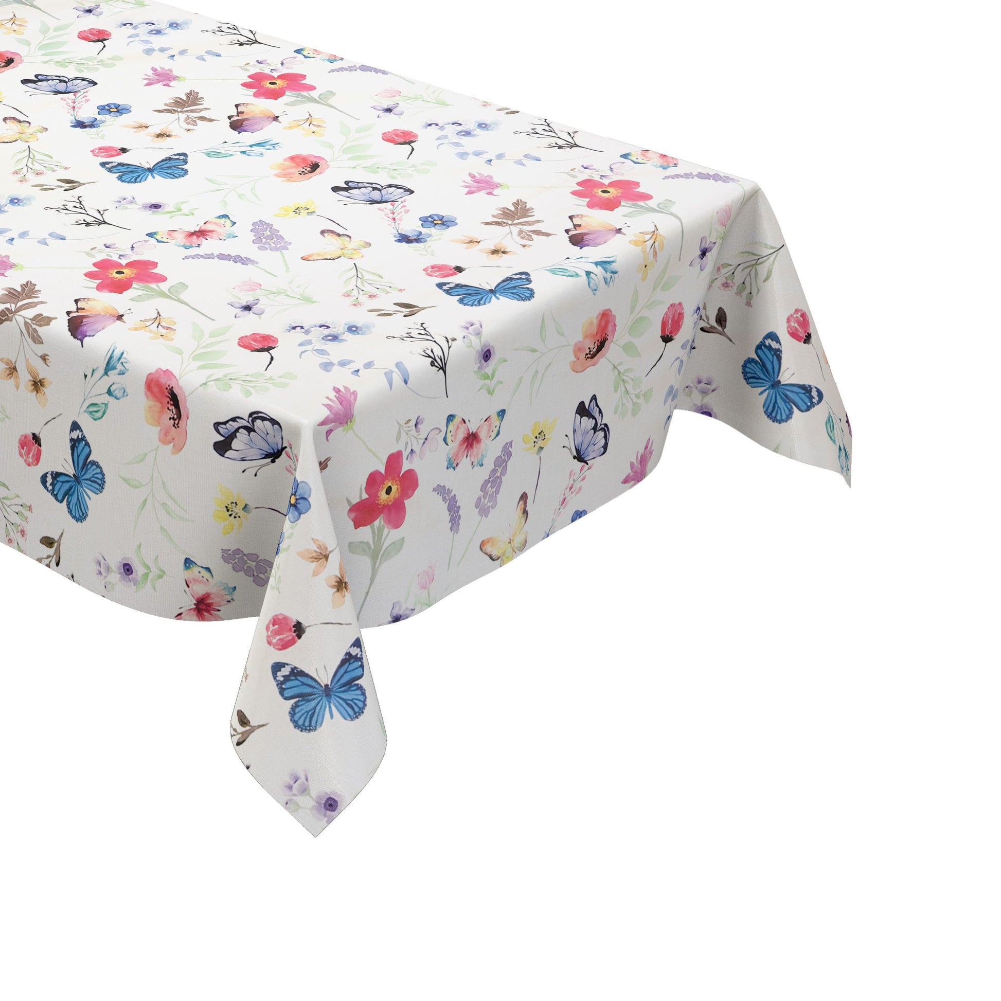 Wachstuch Tischdecke pastellfarbene Blumen und Schmetterlinge