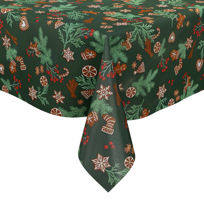 Wachstuch Tischdecke EX60 tannengrün Weihnachten Tannenzweige Lebkuchen eckig rund oval