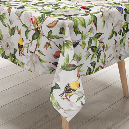Wachstuch Tischdecke mit Meise Eisvogel und Blüten Vögeln