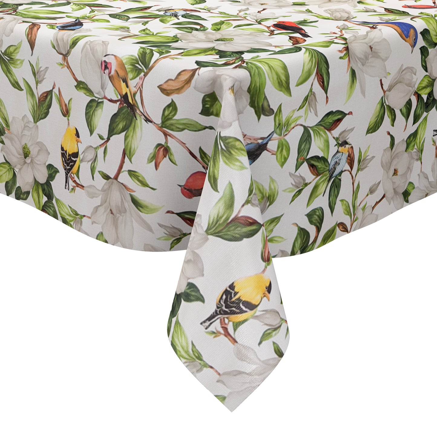 Wachstuch Tischdecke mit Meise Eisvogel und Blüten Vögeln