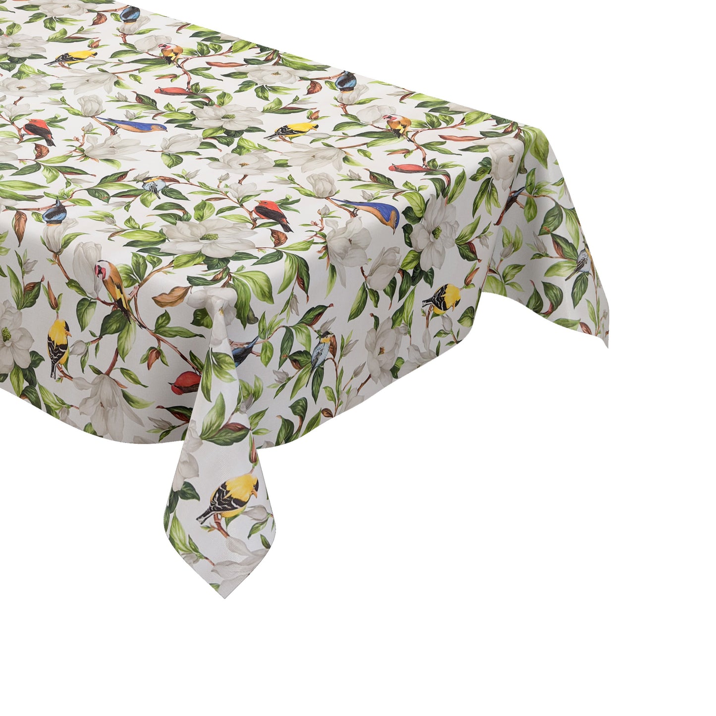 Wachstuch Tischdecke mit Meise Eisvogel und Blüten Vögeln