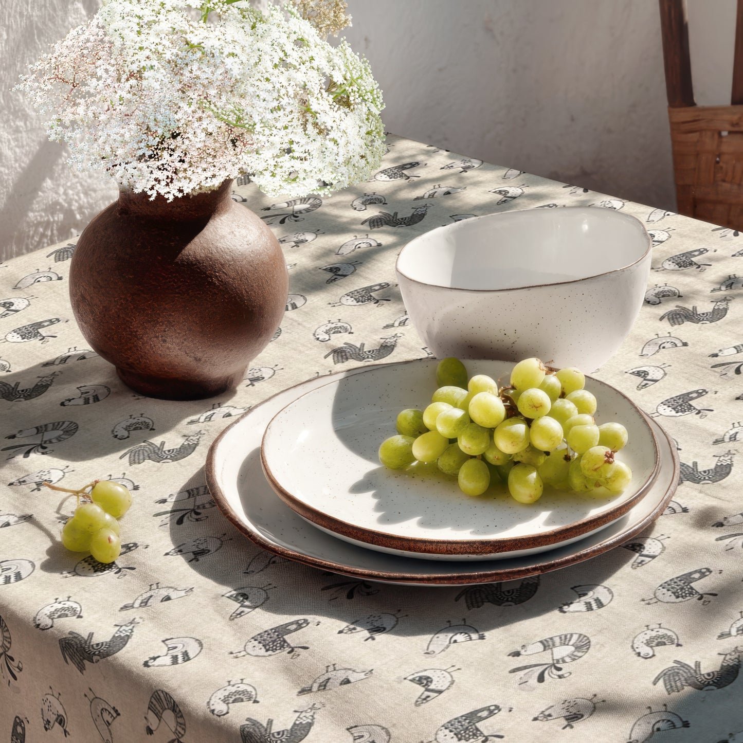 Jacquard Tischdecke aus beschichteter Baumwolle mit Fleckenschutz FILLOL Hühner Bauernhof eckig rund oval