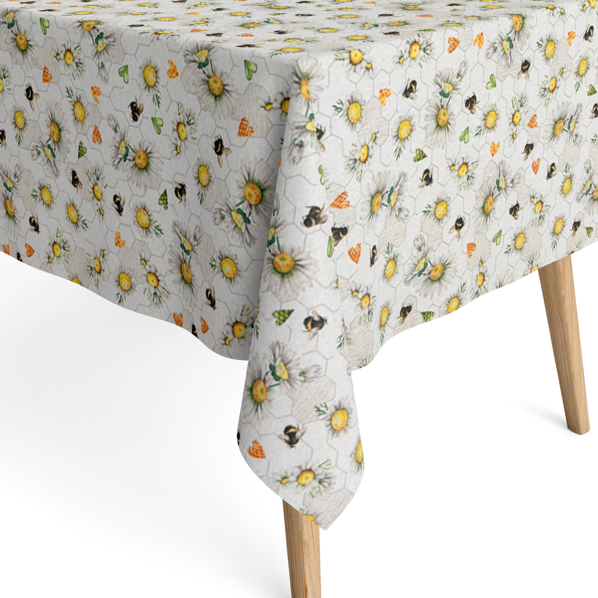 Tischdecke aus beschichteter Baumwolle Bienen und Blüten