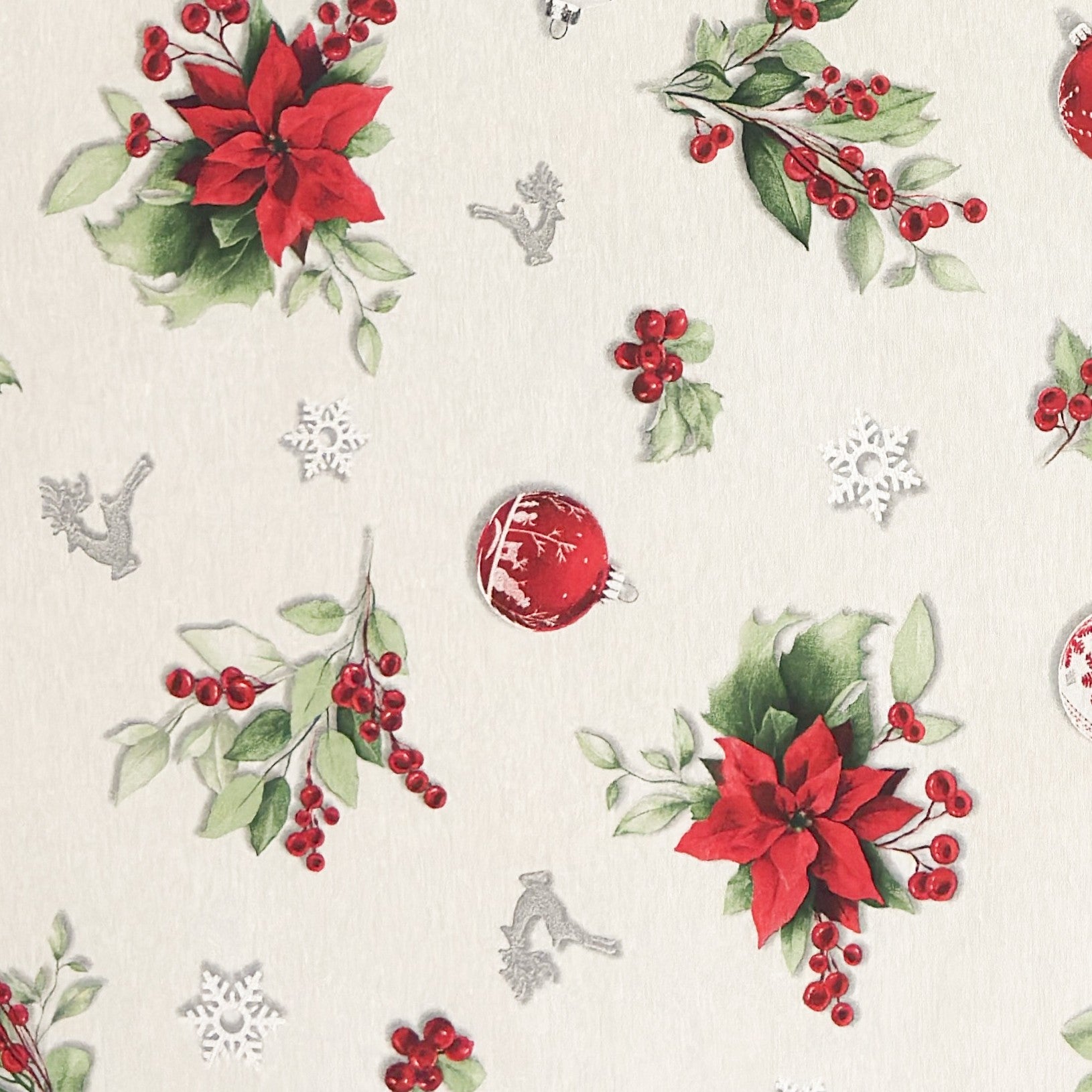 Tischdecke beschichtete Baumwolle Weihnachtsstern Weihnachtskugel Schneeflocke