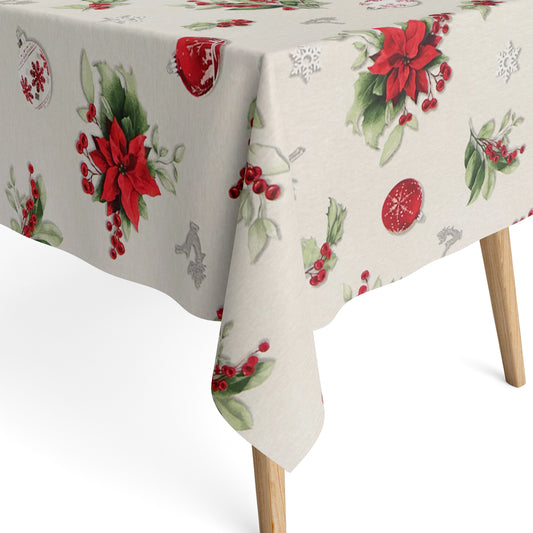 Tischdecke beschichtete Baumwolle Weihnachtsstern Weihnachtskugel Schneeflocke