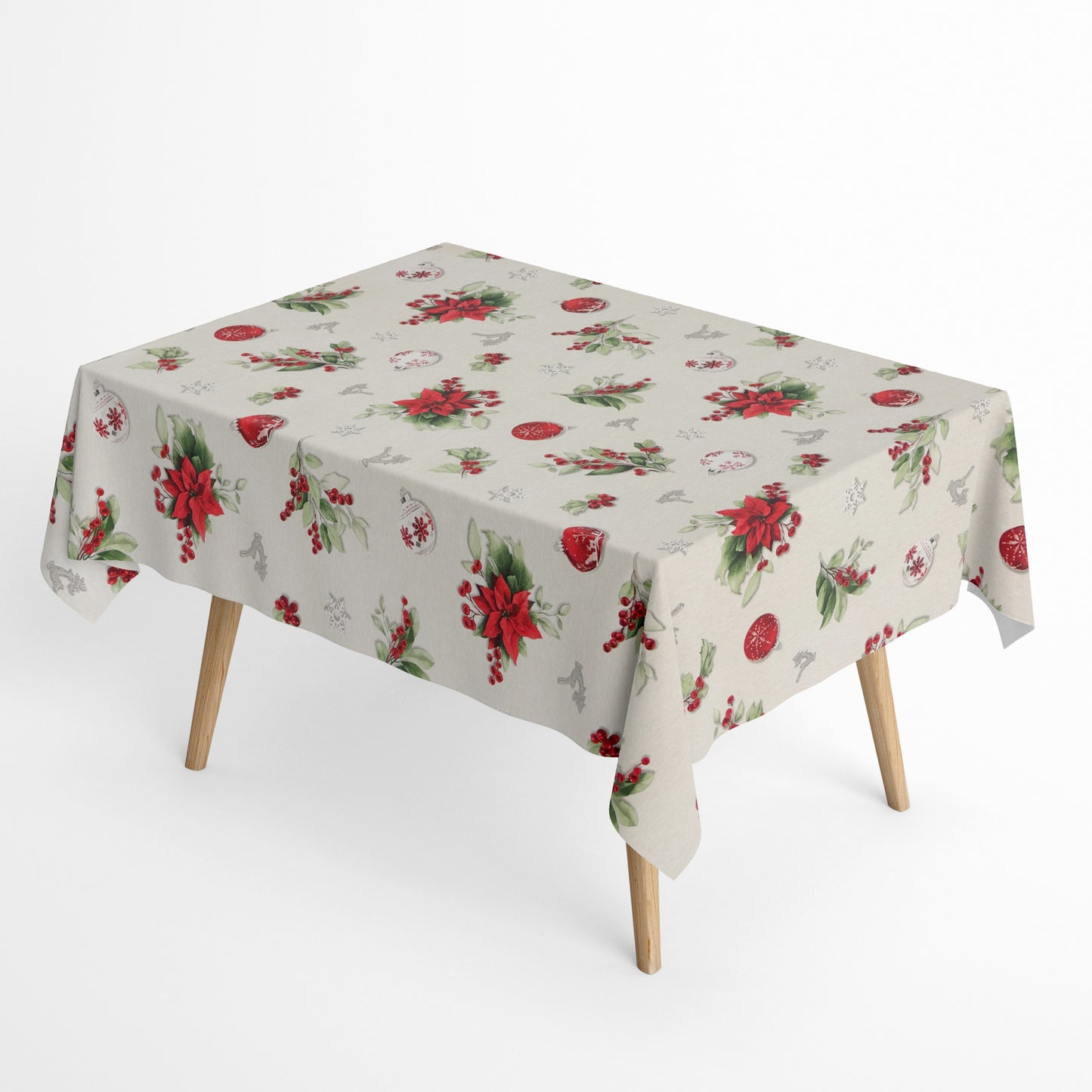 Tischdecke beschichtete Baumwolle Weihnachtsstern Weihnachtskugel Schneeflocke