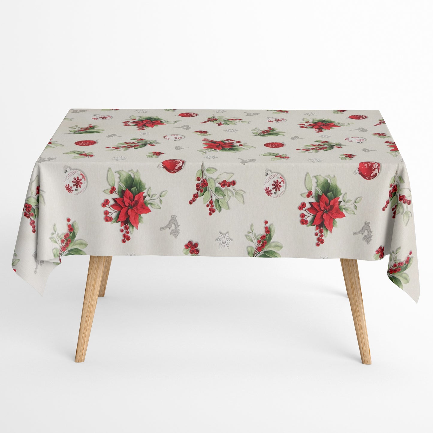 Tischdecke beschichtete Baumwolle Weihnachtsstern Weihnachtskugel Schneeflocke