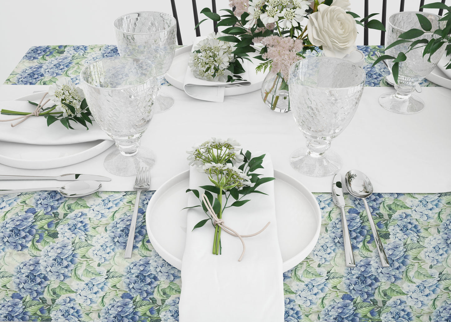 Jacquard Tischdecke aus beschichteter Baumwolle mit Fleckenschutz HORTE Hortensien Blüten eckig rund oval