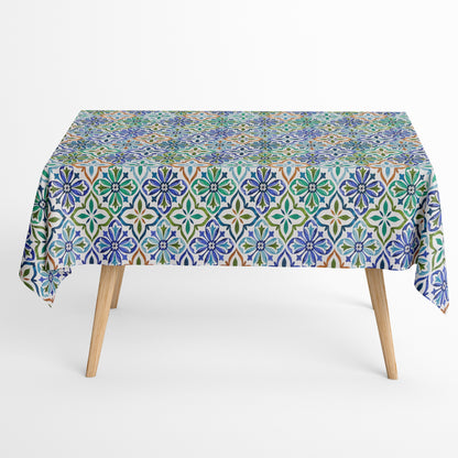 Jacquard Tischdecke aus beschichteter Baumwolle Mosaik türkis