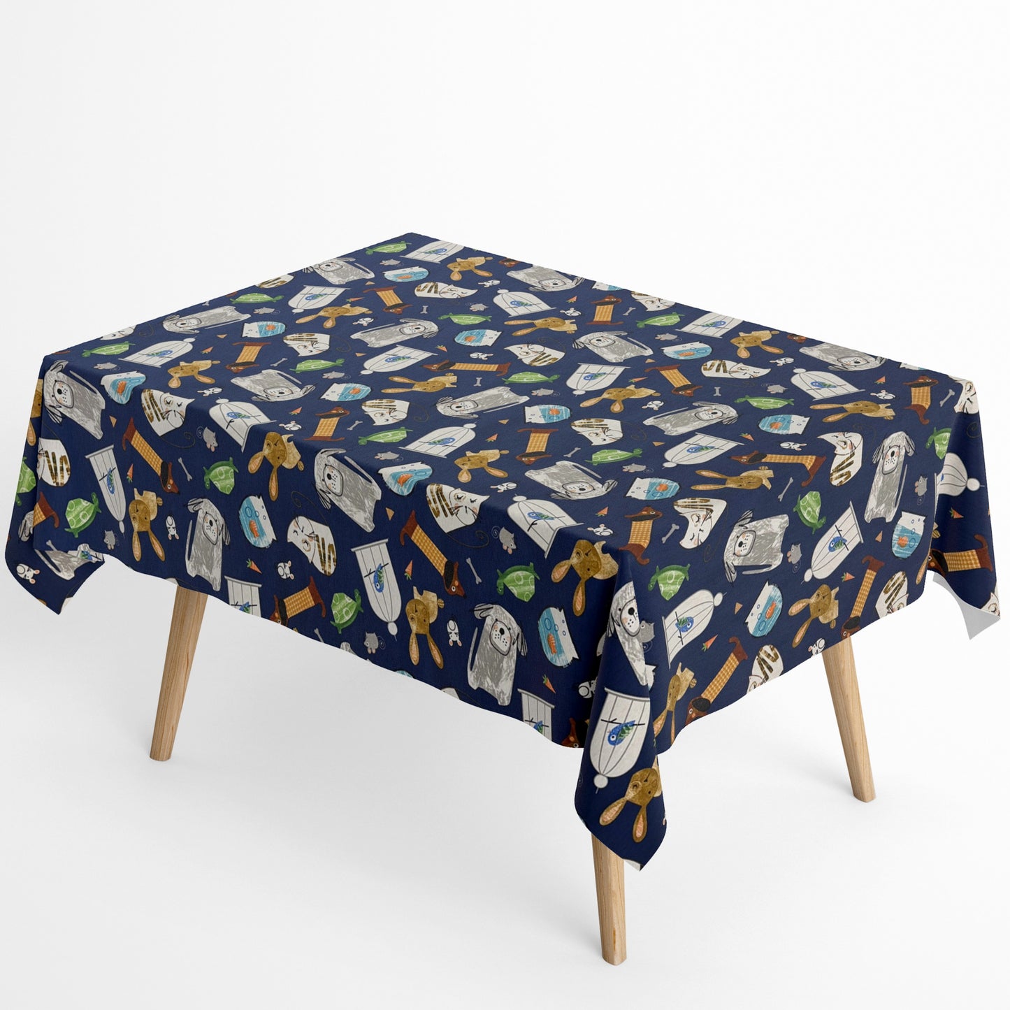 Jacquard Tischdecke aus beschichteter Baumwolle mit Fleckenschutz JQ1416 dunkelblau Tiere Katzen Hunde eckig rund oval