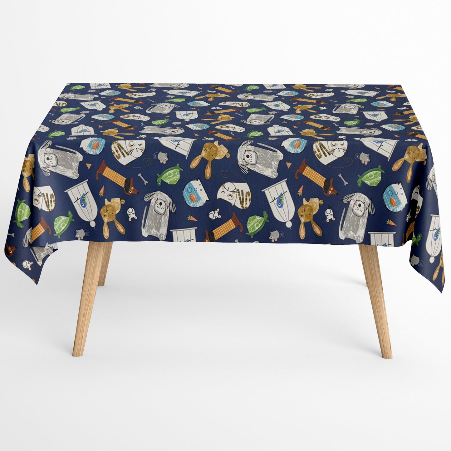 Jacquard Tischdecke aus beschichteter Baumwolle mit Fleckenschutz JQ1416 dunkelblau Tiere Katzen Hunde eckig rund oval