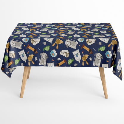 Jacquard Tischdecke aus beschichteter Baumwolle mit Fleckenschutz JQ1416 dunkelblau Tiere Katzen Hunde eckig rund oval