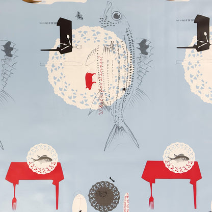 Wachstuch Tischdecke maritim Fische hellblau Küchenmotiv