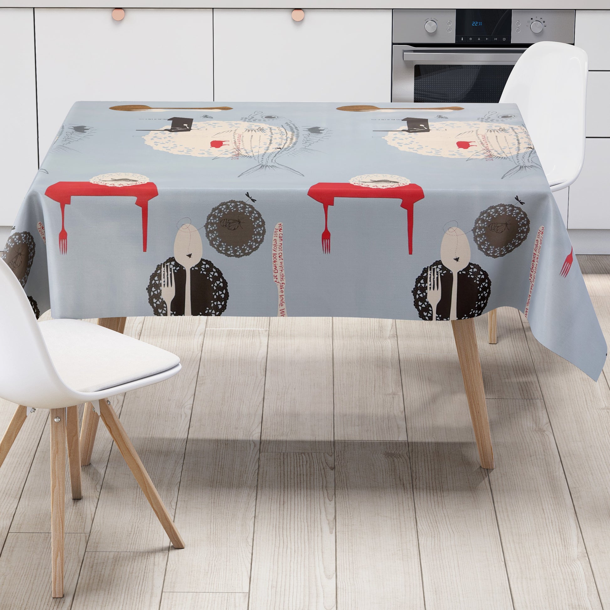 Wachstuch Tischdecke maritim Fische hellblau Küchenmotiv