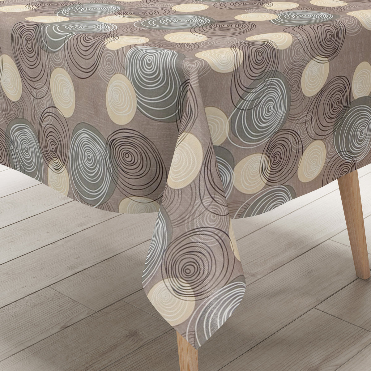 Wachstuch Tischdecke K104B braun taupe modern Linien Kreise eckig rund –