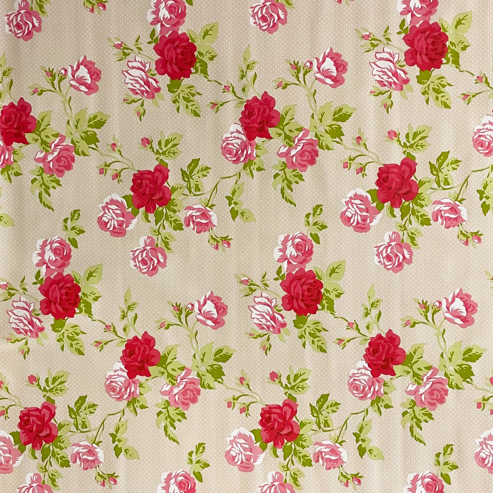 Wachstuch Tischdecke Punkte Rosen beige