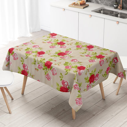 Wachstuch Tischdecke Punkte Rosen beige