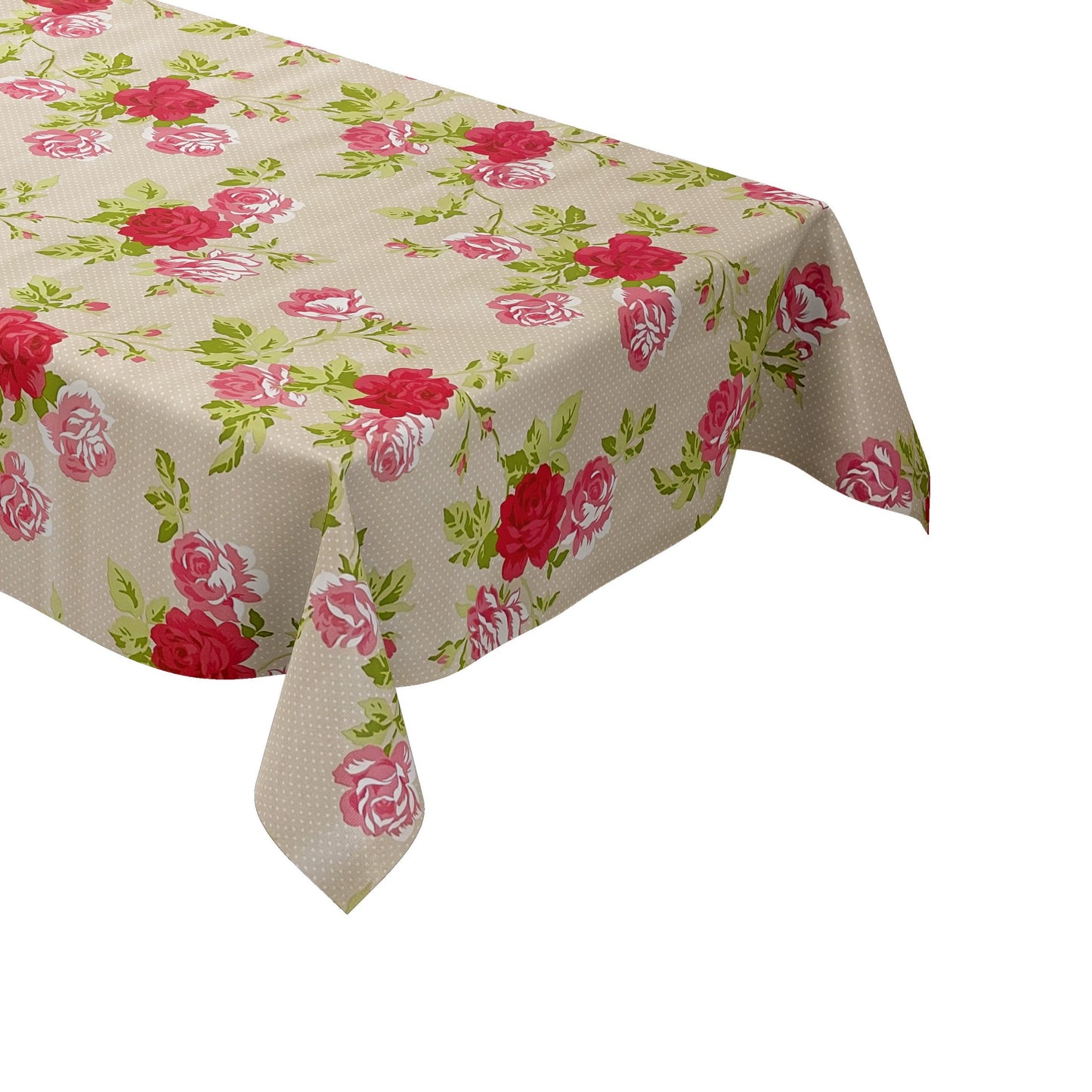 Wachstuch Tischdecke Punkte Rosen beige