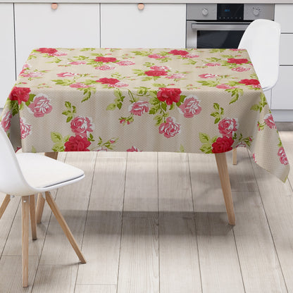 Wachstuch Tischdecke Punkte Rosen beige