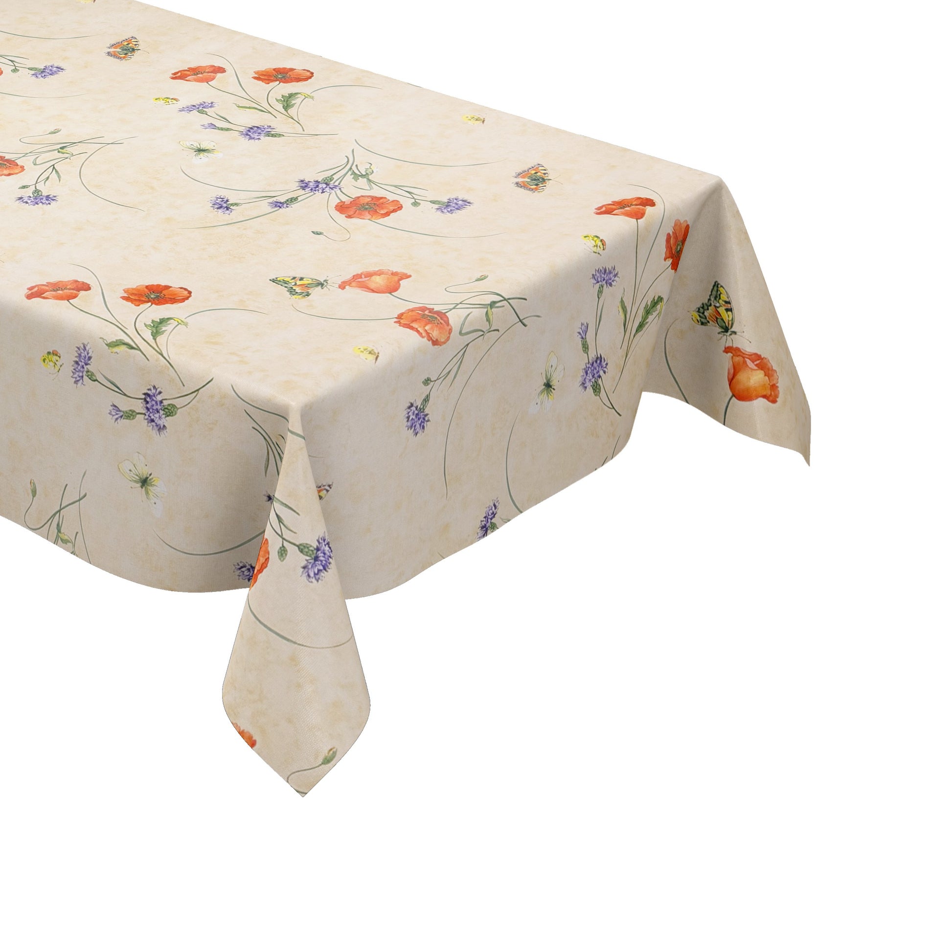 Wachstuch Tischdecke beige Mohnblumen