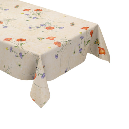 Wachstuch Tischdecke beige Mohnblumen